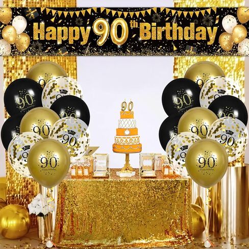 زينة عيد الميلاد الثمانين للرجال والنساء باللون الأسود والذهبي، لافتة لافتة عيد ميلاد ذهبية سوداء و18 قطعة من بالونات عيد الميلاد السعيد الثمانين للذكرى الثمانين لحفلات أعياد الميلاد وديكور الفناء الخارجي in Saudi Arabia
