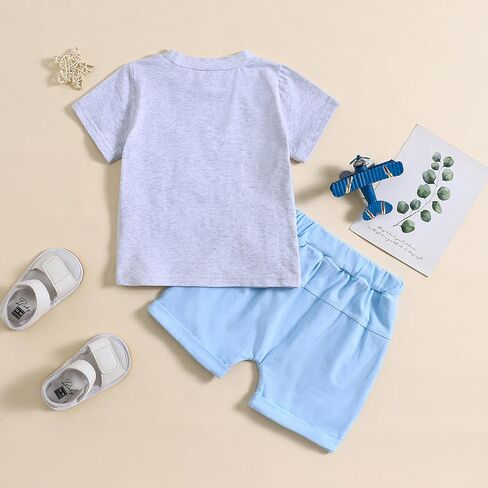 Toddler Baby Boy Fishing Outfits Daddy's/Papaw's Fishing Buddy Short Sleeve T-Shirt and Fish Print Shorts 2Pcs Set in Saudi Arabia