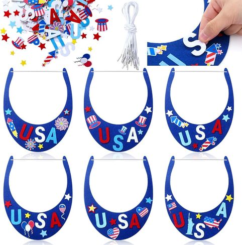 JellyArch 24 Pcs 4th of July Crafts Patriotic Visor Craft Kit DIY Patriotic Visor Firework Felt Cutouts USA Patriotic Hat Crafts for Fourth of July Parties Military Family Gatherings Arts Craft in Saudi Arabia