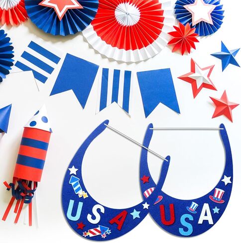 JellyArch 24 Pcs 4th of July Crafts Patriotic Visor Craft Kit DIY Patriotic Visor Firework Felt Cutouts USA Patriotic Hat Crafts for Fourth of July Parties Military Family Gatherings Arts Craft in Saudi Arabia