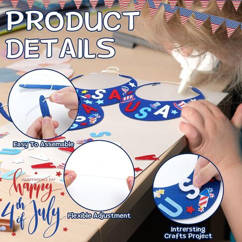 JellyArch 24 Pcs 4th of July Crafts Patriotic Visor Craft Kit DIY Patriotic Visor Firework Felt Cutouts USA Patriotic Hat Crafts for Fourth of July Parties Military Family Gatherings Arts Craft in Saudi Arabia