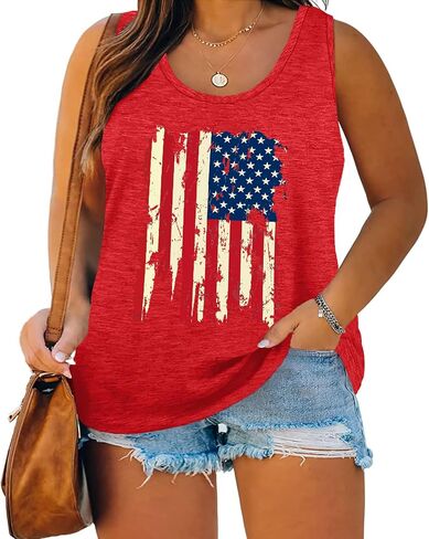 Plus Size American Flag Tank: Women 4th of July Tank Tshirt Patriotic T Shirt USA Sleeveless Tops in Saudi Arabia