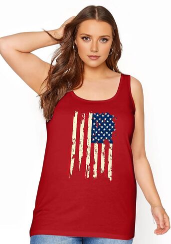 Plus Size American Flag Tank: Women 4th of July Tank Tshirt Patriotic T Shirt USA Sleeveless Tops in Saudi Arabia