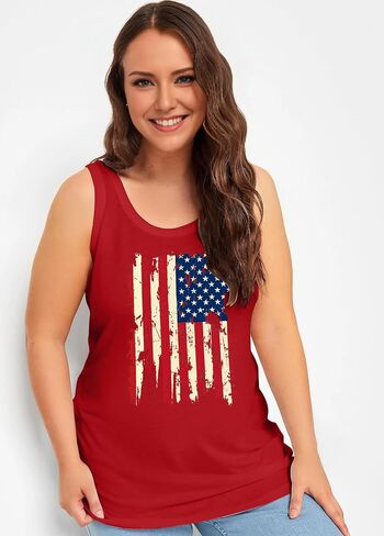 Plus Size American Flag Tank: Women 4th of July Tank Tshirt Patriotic T Shirt USA Sleeveless Tops in Saudi Arabia