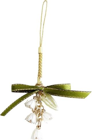 Lily of the Valley Flower Pearl Keychain Bow Ribbon Imitation Pearl Flower Tassel Keyring Purse Car Accessories in Saudi Arabia