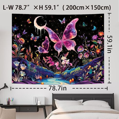 Yuiqear Blacklight الفراشة نسيج الأشعة فوق البنفسجية رد الفعل الزهور النباتية نسيج Trippy الطبيعة المناظر الطبيعية الجدار نسيج غامض مليء بالنجوم ليلة السماء نسيج الجدار شنقا لديكور غرفة النوم in Kuwait