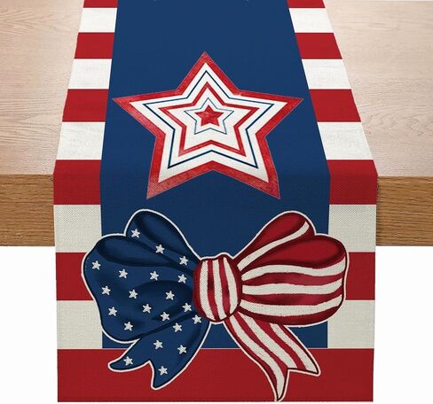 4th of July Patriotic Table Runner, Independence Day Table Decor for Indoor Outdoor Home Party Decoration, Red White and Blue Rustic Dining Room Table Runner for Memorial Day in Saudi Arabia
