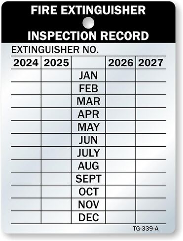 SmartSign Fire Extinguisher Labels, Inspection Labels, Record 4-Year Maintenance Labels, 3 x 2.25 Inches, 2 mil Debossable Aluminum, Pack of 10, Made in USA in Saudi Arabia
