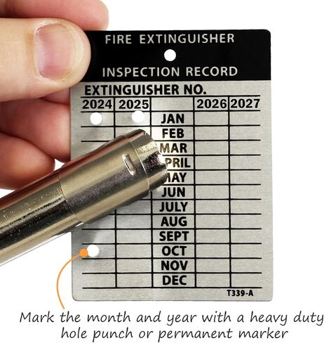 SmartSign Fire Extinguisher Labels, Inspection Labels, Record 4-Year Maintenance Labels, 3 x 2.25 Inches, 2 mil Debossable Aluminum, Pack of 10, Made in USA in Saudi Arabia