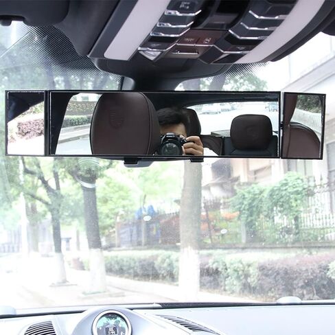 Wide Angle Rear View Mirror 15.2 Inch Universal Panoramic Rear View Mirror Clip on Interior Car Mirror Wide Angle Curved Rearview Mirror Accessories to Eliminate Blind Spots Clear Tint in Kuwait