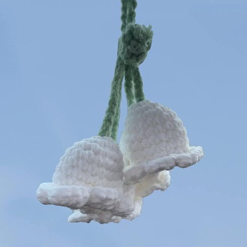 Cute Crochet Convallaria Car Hanging Ornament for Car Rearview Mirrior Decor,Handmade Knitted Flora Flower Car Mirror Hanging Accessories(White) in Saudi Arabia