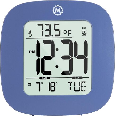 MARATHON Compact Alarm Clock with Temperature & Date, French Blue - Large, Easy to Read Display with Backlight - Easy to Set Up & Use - Two AAA Batteries Included in Saudi Arabia