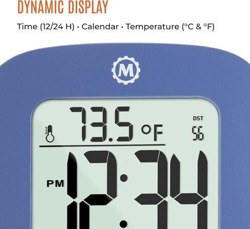 MARATHON Compact Alarm Clock with Temperature & Date, French Blue - Large, Easy to Read Display with Backlight - Easy to Set Up & Use - Two AAA Batteries Included in Saudi Arabia