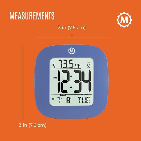 MARATHON Compact Alarm Clock with Temperature & Date, French Blue - Large, Easy to Read Display with Backlight - Easy to Set Up & Use - Two AAA Batteries Included in Saudi Arabia