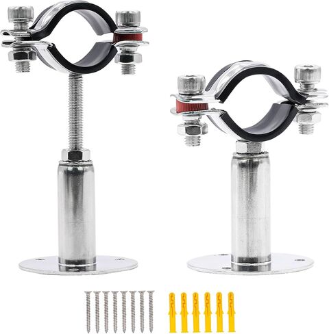 2 Pack Pipe Supports,304 Stainless Steel Wall Mount Ceiling Mount Pipe Bracket Clamp Ring Hanger with Screws for Pipe OD 15-19mm, Bracket Adjustable Height 50-100mm in Kuwait