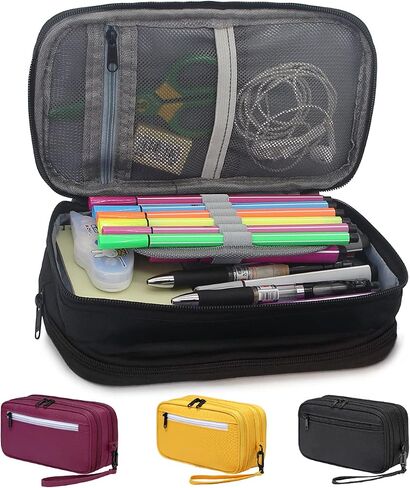 Pencil Case, Chasechic Large Pen Pouch Holder with Double Zipped Compartment and Wristlet for School Office Yellow in Saudi Arabia