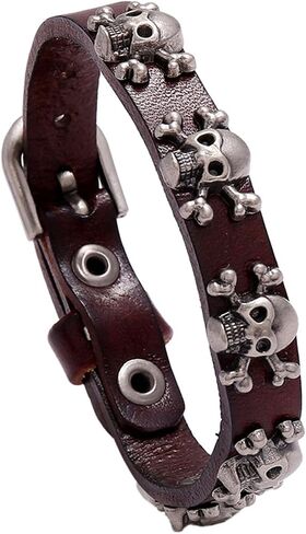 Punk Rock Alloy Skull Rivet Studded Wristband Belt Buckle Pu Leather Cuff Bracelet in Saudi Arabia