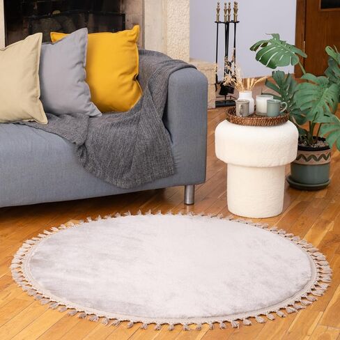 Jute Rug, 4' Round Braided Rugs, Anti Slip Boho Rug, Decorative Pattern Area Rug, Stain Resistant Floor, Kitchen Patio Rug, Entrance Farmhouse Rug, Natural Beige - Spiral in Saudi Arabia