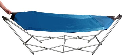 أرجوحة محمولة في الهواء الطلق مع حامل - قم بتجهيز الأرجوحة المحمولة مع حامل متضمن، أرجوحة قابلة للطي مع ظل للشمس، أراجيح مؤطرة، مثالية للتخييم والمشي لمسافات طويلة والترفيه في الهواء الطلق باللون الأزرق in Kuwait