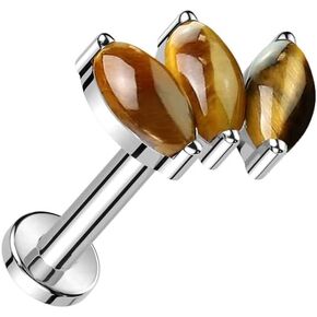 Pierced Owl 16GA ASTM F-136 Implant Grade Titanium Internally Threaded Triple Marquise Natural Stone Flat Back Stud