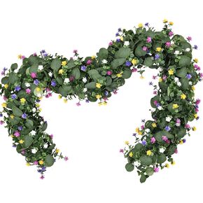 Dolicer 6 Packs 36 FT Artificial Eucalyptus Garland, Faux Greenery Garlands with Boxwood Flowers, Fake Silver Dollar Eucalyptus Leaves Vines for Wedding Table Wall Party Home Decoration, White