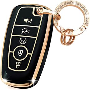 OLLEN Key Fob Cover with Leather Keychain, Fit for Ford Fusion Escape Expedition Explorer Edge Maverick Mustang Ranger F150 F250 F350 F450 F550, etc, Full Protection Soft TPU Key Case, White