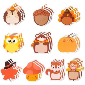 30 Pack Turkey Pumpkin Sticky Notes, Total 600 Sheets, Cute Thanksgiving Fall Animal Fox Bear Hedgehog Harvest Self Sticky Memo Pads for Office School Classroom Student Kids Autumn Party Favor