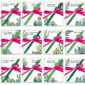 Eaasty 24 Sets Cactus Sticky Notes with Cactus Pen Funny Cactus Notepads Set Fun Cactus Gifts Cacti Notepads Succulent Note Pad Self Adhesive Note Pads for Office Coworkers or Friends Xmas School