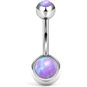 14G Astm F136 Titanium Internally Threaded Belly Button Ring Piercing Jewelry Round Opal Navel Rings Stud Belly Barbell Piercing Jewelry for Women Men 10MM Belly Bars