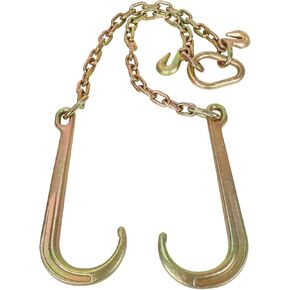 BLACKHORSE-RACING 5/16''x2' G70 J Hook Tow Chain V Bridle with Large Shank J Hooks and Grab Hooks,Flatbed Truck Trailer Safety Tow Chain 4700 lbs Working Load Limit