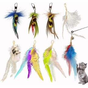 Cat Feather Toys Replacement Cat Wand Toys 8pcs Cat Wand Attachments Interactive Cat Toys for Indoor Cat