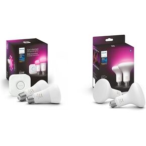 Philips Hue White and Color Ambiance Smart Light Starter Kit, Includes (2) 60W A19 Smart Bulbs with Hue Bridge & White & Color Ambiance BR30 LED Smart Bulbs, 16 Million Colors (Hue Hub Required) 2