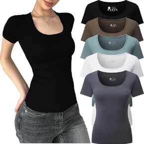 Women's 5pcs Short Sleeve Slim Fit T Shirt Square Neck BodyconTunics Going Out Tops
