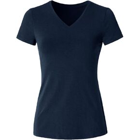 Women's V Neck Short Sleeve Slim Fitted T-Shirt Stretchy Bodycon Basic Top Casual Active Tee