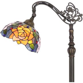 Tiffany Floor Lamp Stained Glass Orange Red Rose Arched Reading Light Gooseneck Adjustable Corner Standing Lamp 10X16X64 Inch for Bedroom Living Room Home Office