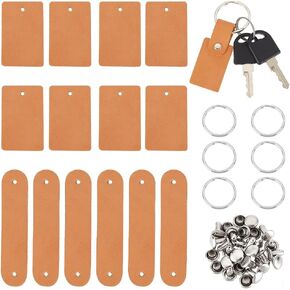 OLYCRAFT 16 Pcs Genuine Leather Key Fob Kit Rectangle Blank Leather Key Chain Kit with Rivets KeyRings Blank Key Fobs DIY Blank Keychain Making Kit for DIY Laser Engraving Supplies Gifts 2x1.5 inch