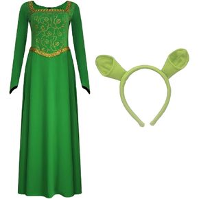 Princess Costume for Women Princess Dress Adult Long Sleeves Green Dress Gown Dress Halloween Cosplay Party Outfit