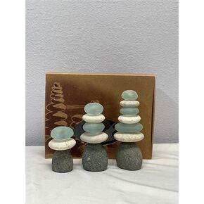 Garden Age Supply Mini Zen Meditation Glass Sculpture Balanced Stone Rock Cairn 3 Piece Set with Gift Box