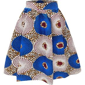 Women's African Print Wax Skirts Ankara Flared Skirt A Line Short Skirt with Pockets