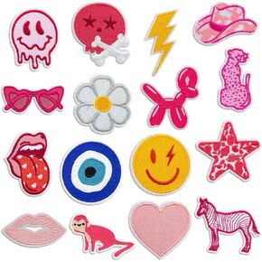 16 PCS Embroidered Applique Iron on Patches Sew on Applique Pink Cherry Embroidered Patch DIY Craft Accessories for Dress Jackets Jeans Backpacks Hats Clothing Decoration, Cherry
