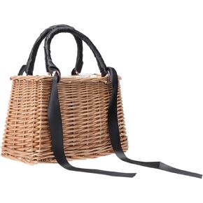 ABOOFAN Wicker Handbag Woven Rattan Basket Purse for Women Top Handle Wedding Flower Girl Baskets Boho Style Beach Bag Straw Tote Bag Summer Clutch Picnic Basket Purse White