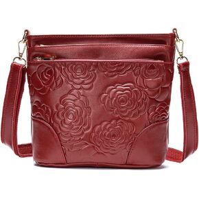 Aslana Floral-Embossed Genuine Leather Shoulder Crossbody Bag Handbag for Women
