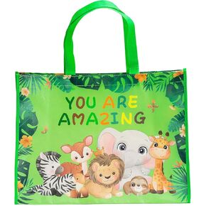 Loveinside Large Recycled Gifts Bags with Handles, Kids Reusable Birthday Party Gift Bag, Shopping Bag - 16" x 6" x 12", 1 Pcs - Animal