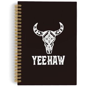 Black Western Spiral Notebook, Western Black Journal, Western 5.5"x8.3" 164pages Lined Journal Notebooks College Ruled, Cow Bull Skull Yee Haw Hardcover Notebook for Office School Supplies 093