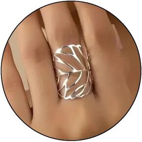 Leaf Ring for Women Hollowed Floral Leaf Ring Gold Silver Statement Ring Adjustable Wrap Open Ring Trendy Jewelry Gift for Women
