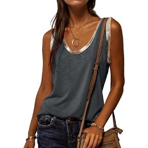 Women Tank Tops Summer Casual Sleeveless Shirts for Women Fashion Crewneck Loose Fit Basic Top