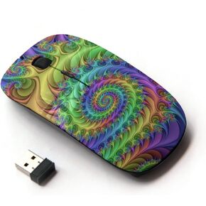 [ Optical 2.4G Wireless Mouse [ Spiral Art Nature Colors Neon Snail Drawing ]