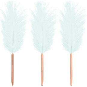 Hoce 3 Pcs Feather Pens Feather Ballpoint Pen Black Ink Wedding Signing Pen for Guest Signature Wedding Bridal Party Favors Office Writing,White