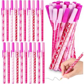 JANYUN Pink Ribbon Pens Breast Cancer Awareness Accessories, 26 Pieces Black Ink Pink Gel Pens Bulk Ballpoint Pens Breast Cancer Gifts for Women, Public Events Fundraiser Decorations