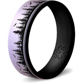 Knot Theory Waves, Mountain, Forest Silicone Ring for Men and Women - Silicone Wedding Band for Sports Activities, Breathable Comfort Fit 6mm Bandwidth